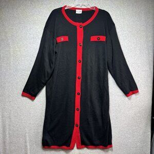 Vintage 1055 Park Sweater Dress 80s 90s Color Block Buttons Black W/red USA Midi